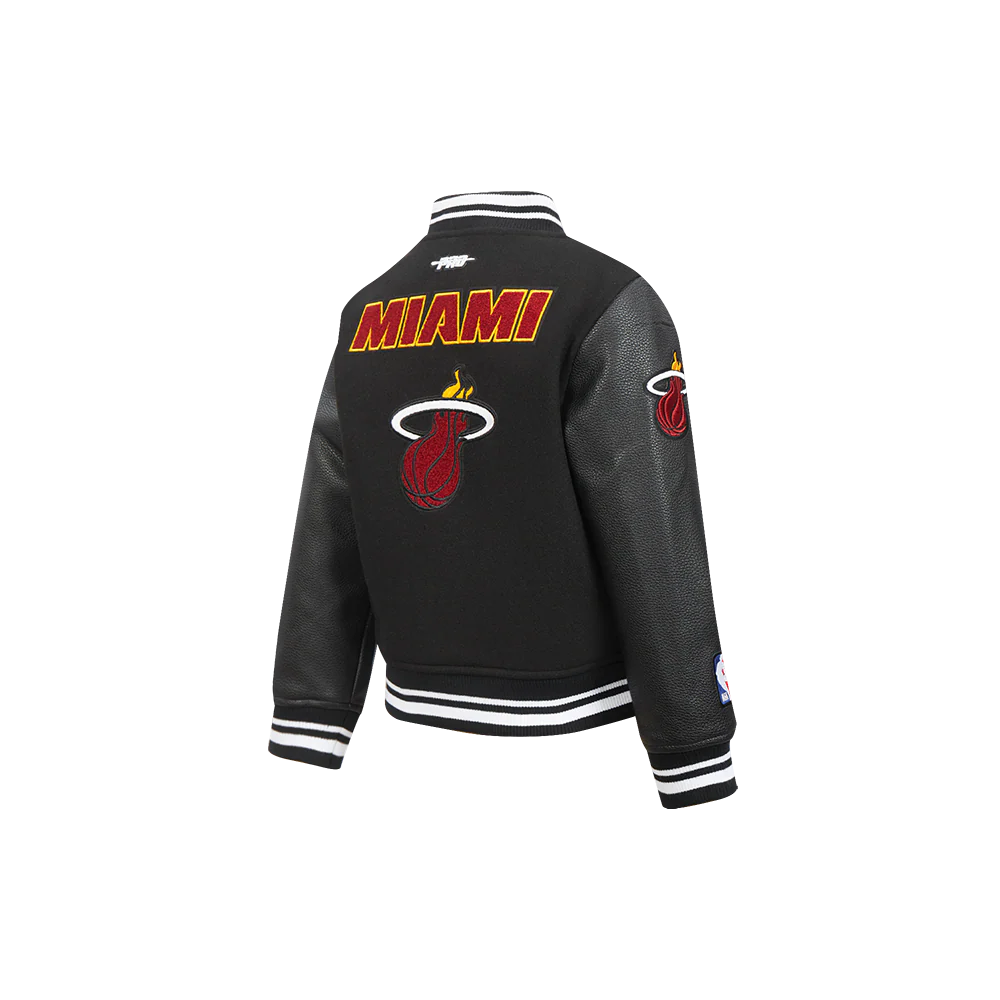 NBA MIAMI HEAT RETRO CLASSIC LITTLE BOYS RIB WOOL VARSITY JACKET (BLACK) - Image 4