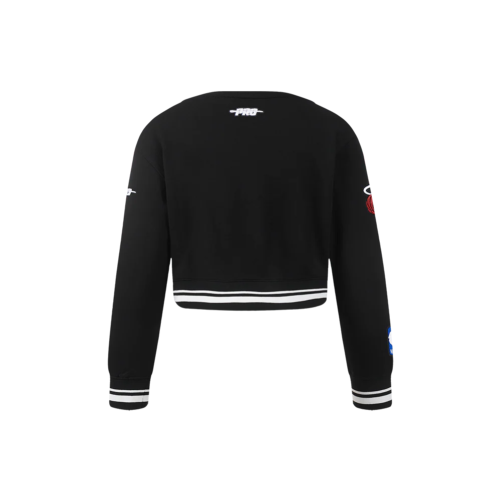 NBA MIAMI HEAT RETRO CLASSIC LITTLE GIRLS RIB FLEECE CREWNECK (BLACK) - Image 3