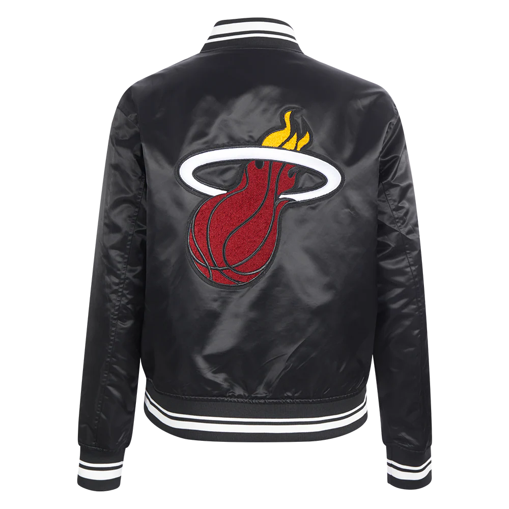 NBA MIAMI HEAT RETRO CLASSIC WOMEN'S RIB SATIN JACKET (BLACK) - Image 3