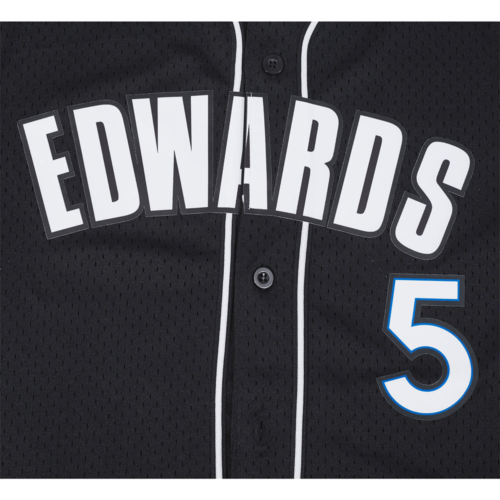 NBA MINNESOTA TIMBERWOLVES ANTHONY EDWARDS #5 CLASSIC MESH PNN MEN'S MESH BUTTON DOWN SHIRT (BLACK) - Image 7