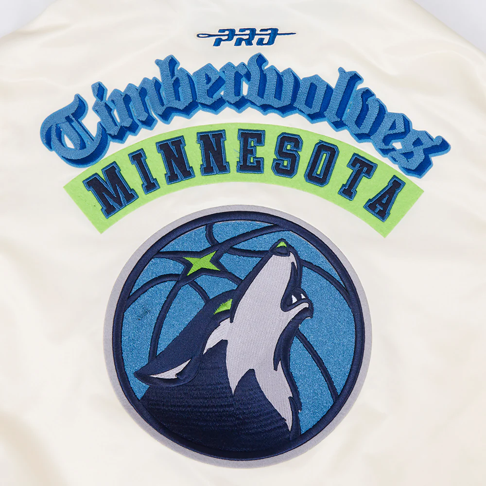 MINNESOTA TIMBERWOLVES BEST OF MEN'S RIB SATIN JACKET (EGGSHELL/ MIDNIGHT NAVY) - Image 7