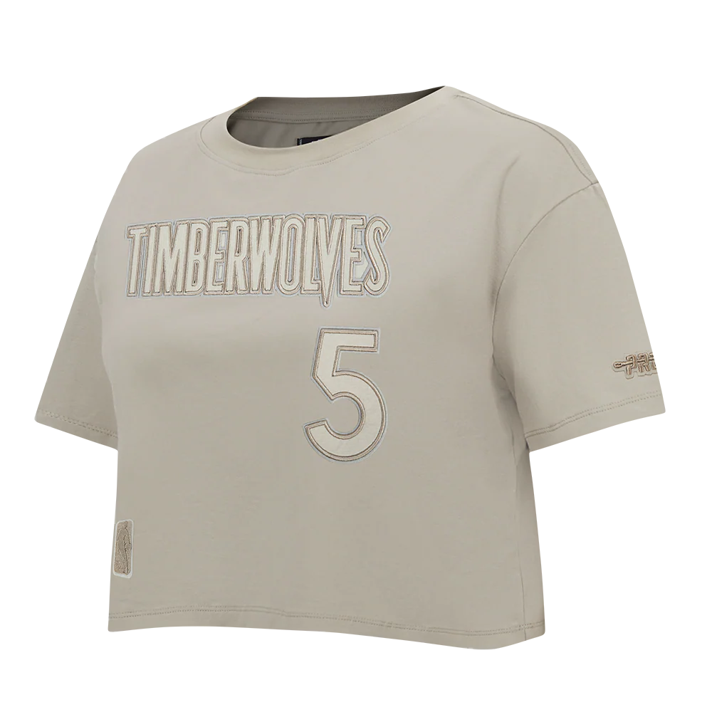 NBA MINNESOTA TIMBERWOLVES ANTHONY EDWARDS #5 NEUTRAL PNN WOMEN'S SJ BOXY TEE (TAUPE) - Image 2
