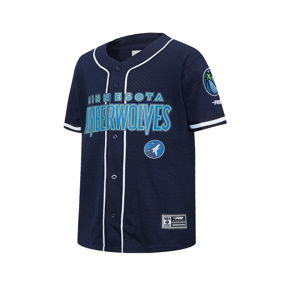 MINNESOTA TIMBERWOLVES CLASSIC BIG BOY'S MESH BUTTON DOWN SHIRT (MIDNIGHT NAVY) - Image 2