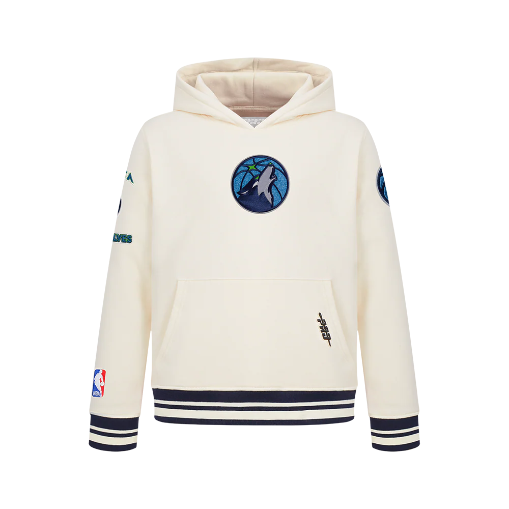 NBA MINNESOTA TIMBERWOLVES RETRO CLASSIC BIG BOY'S RIB FLC PO HOODIE (EGGSHELL/ MIDNIGHT NAVY)