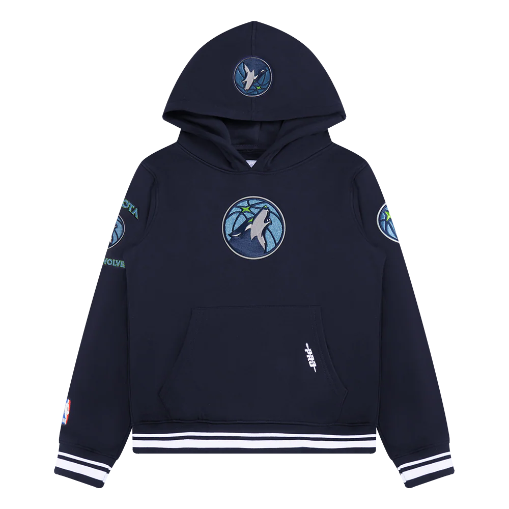 NBA MINNESOTA TIMBERWOLVES RETRO CLASSIC BIG BOYS RIB FLEECE PULLOVER HOODIE (MIDNIGHT NAVY)