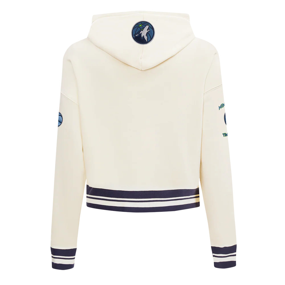 NBA MINNESOTA TIMBERWOLVES RETRO CLASSIC WOMEN'S RIB CROPPED FLC PO HOODIE (EGGSHELL/ MIDNIGHT NAVY) - Image 3
