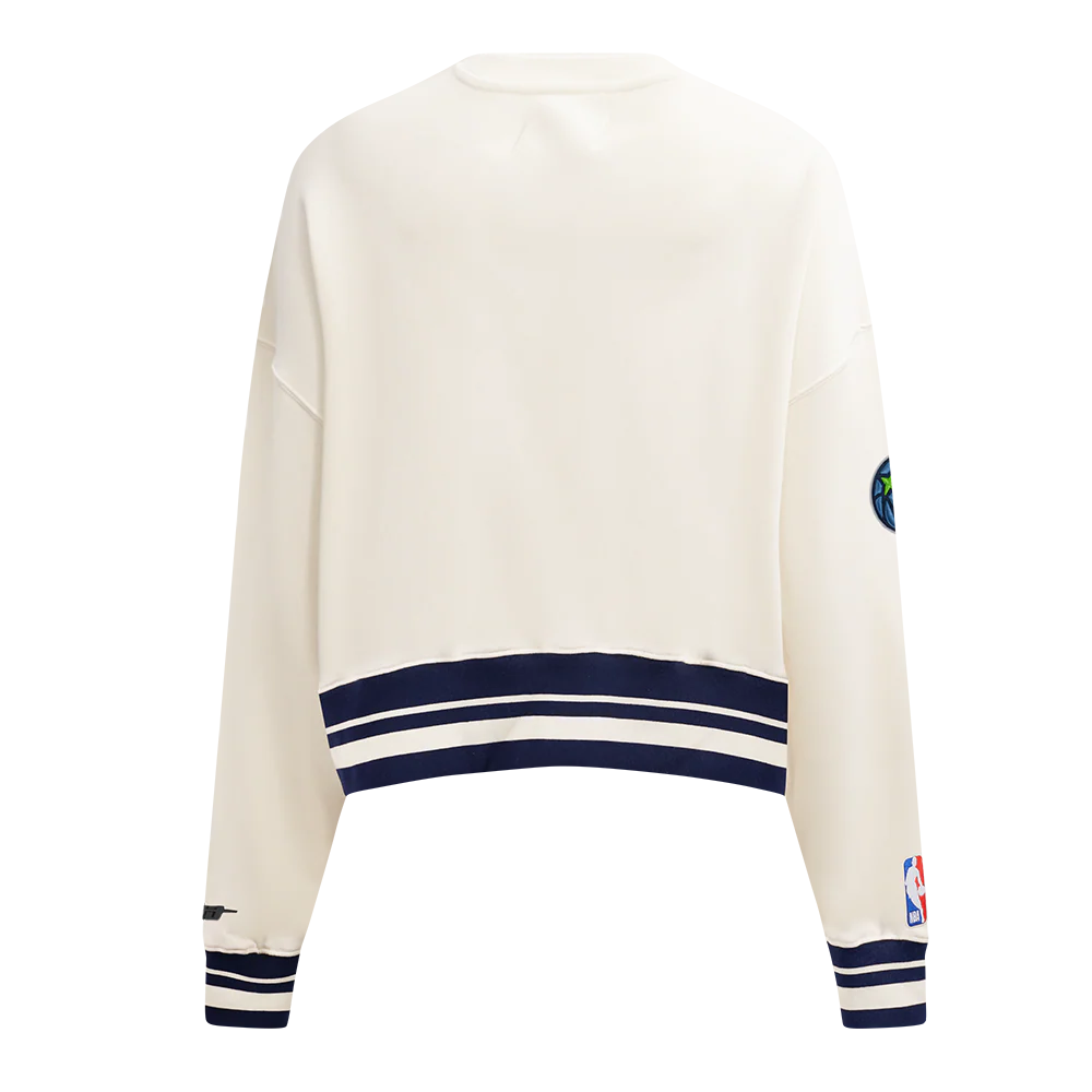 NBA MINNESOTA TIMBERWOLVES RETRO CLASSIC WOMEN'S RIB FLC CREWNECK (EGGSHELL/ MIDNIGHT NAVY) - Image 3
