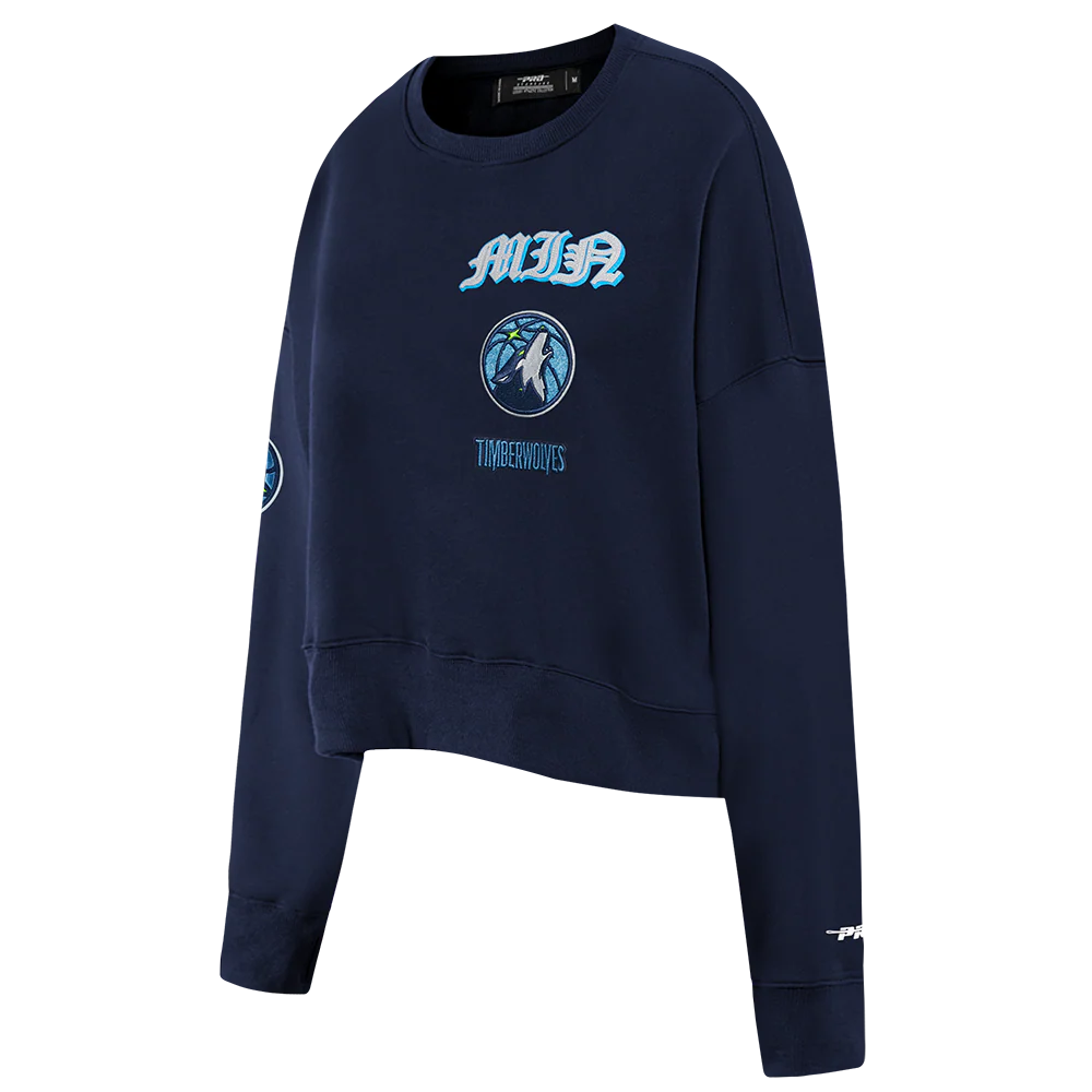NBA MINNESOTA TIMBERWOLVES OLD ENGLISH WOMEN'S FLC CREWNECK (MIDNIGHT NAVY) - Image 2