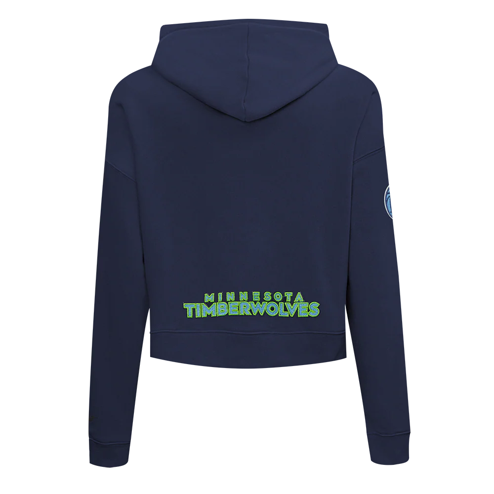 NBA MINNESOTA TIMBERWOLVES CLASSIC WOMEN'S FLEECE CROPPED PULLOVER HOODIE (MIDNIGHT NAVY) - Image 3