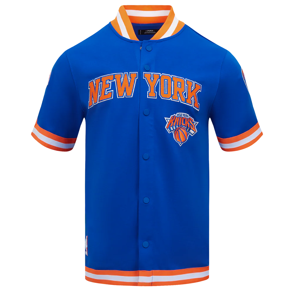 NBA NEW YORK KNICKS CLASSIC MEN'S PRO SS DOUBLE KNIT JACKET (ROYAL BLUE/ORANGE)