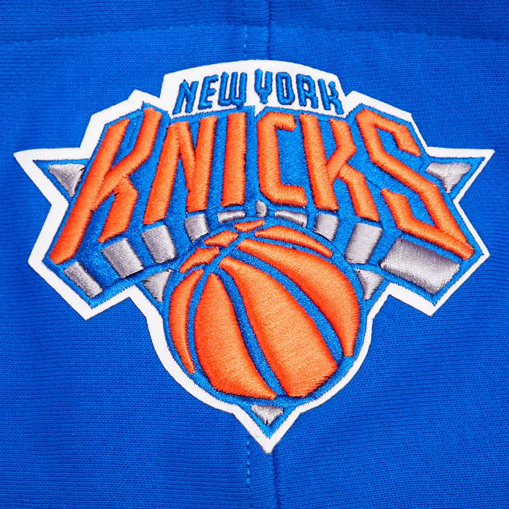 NBA NEW YORK KNICKS SCRIPT TAIL MEN'S RIB FLEECE PULLOVER HOODIE (ROYAL/ORANGE/ROYAL) - Image 5
