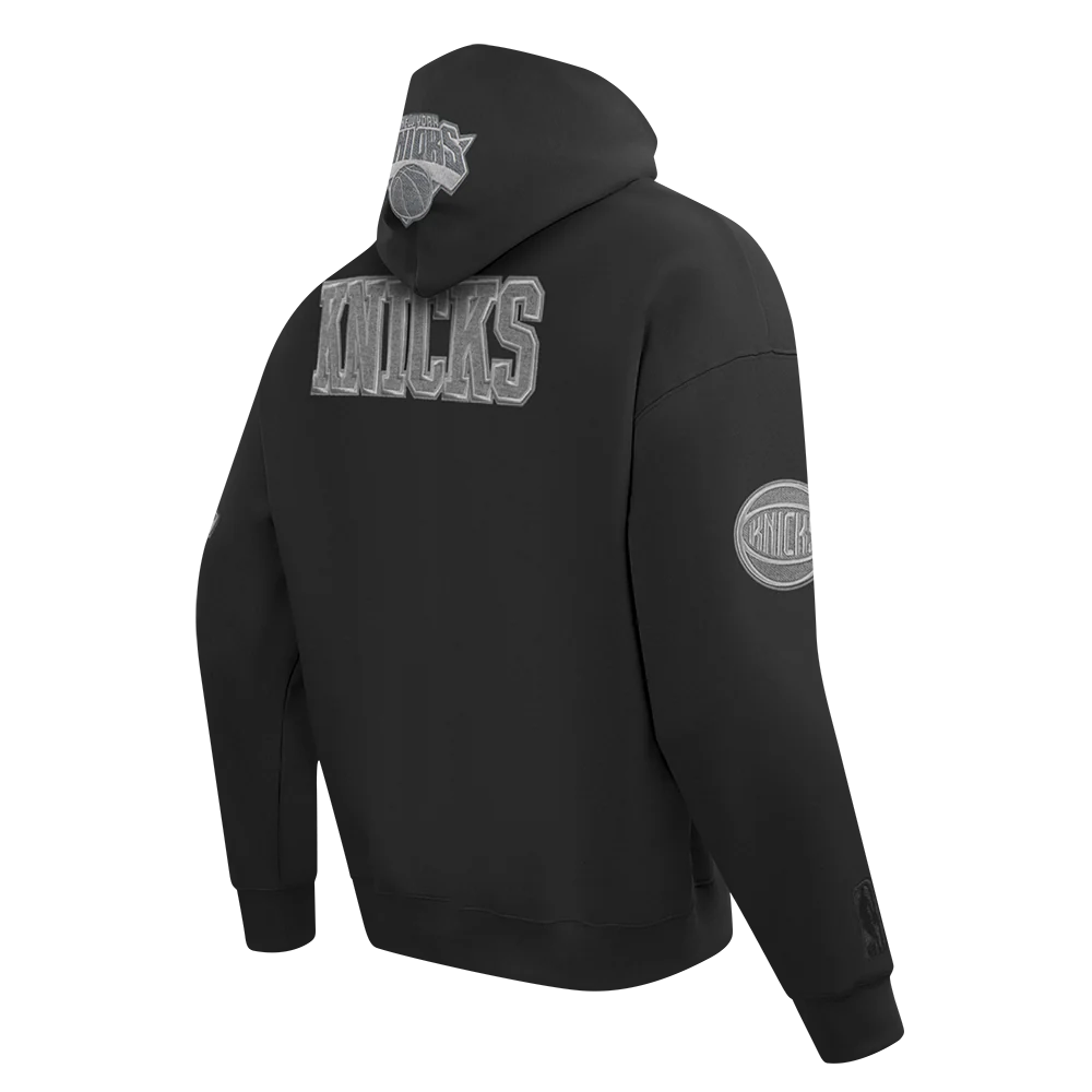 NBA NEW YORK KNICKS REVERSE FRENCH TERRY MEN'S DROP SHOULDER FLEECE PULLOVER HOODIE (BLACK) - Image 4