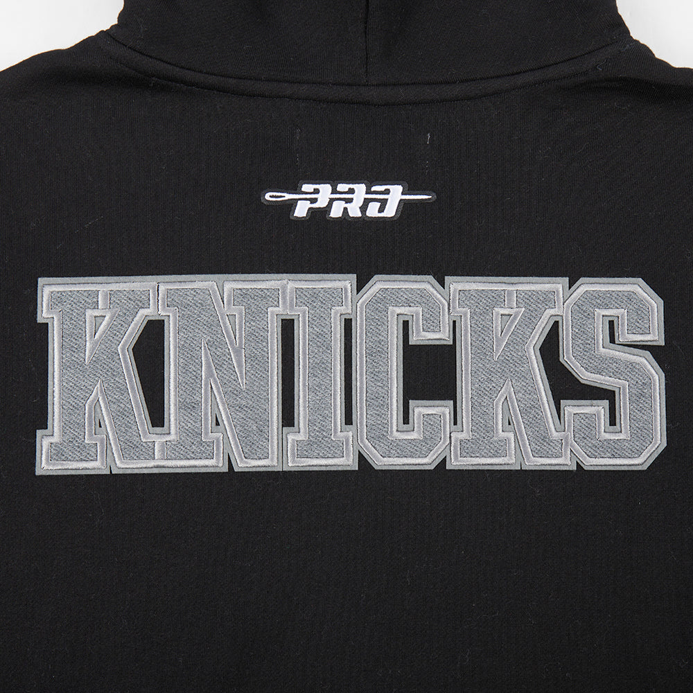 NBA NEW YORK KNICKS REVERSE FRENCH TERRY MEN'S DROP SHOULDER FLEECE PULLOVER HOODIE (BLACK) - Image 8
