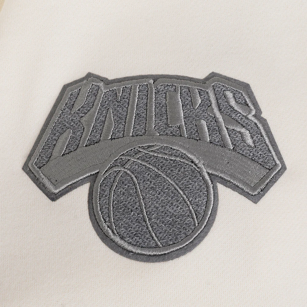 NBA NEW YORK KNICKS REVERSE FRENCH TERRY MEN'S DROP SHOULDER FLEECE CREWNECK (EGGSHELL) - Image 5