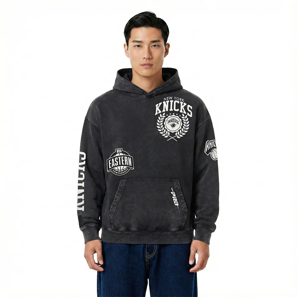 NEW YORK KNICKS STREET TEAM MEN'S ENZYME WASH DS FT PO HOODIE (WASHED BLACK)