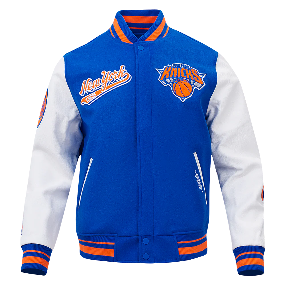 NBA NEW YORK KNICKS SCRIPT TAIL MEN'S RIB WOOL VARSITY (ROYAL/ORANGE/ROYAL)