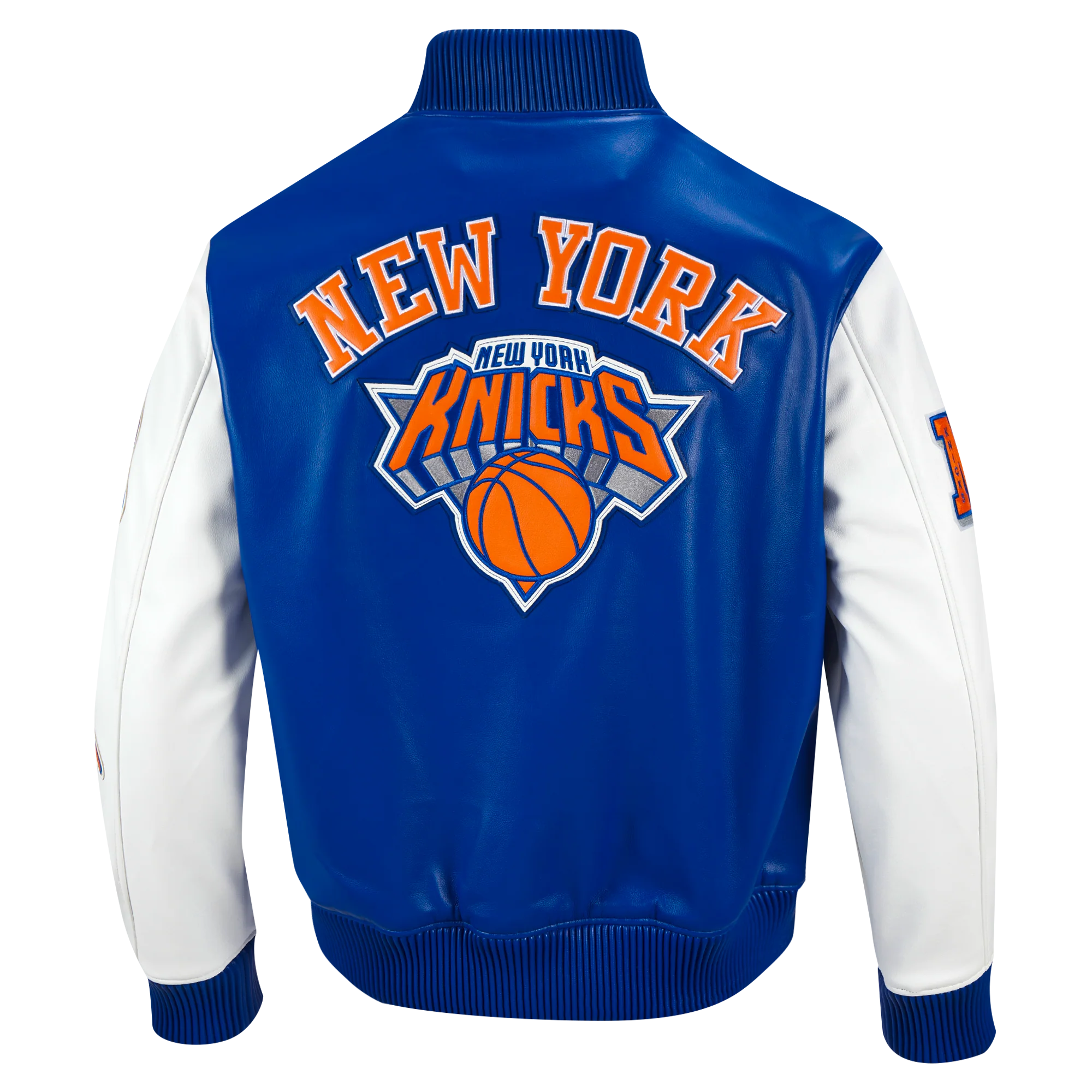 NBA NEW YORK KNICKS CITY SIGNATURE MEN'S LEATHER VARSITY JACKET (ROYAL BLUE/WHITE) - Image 15