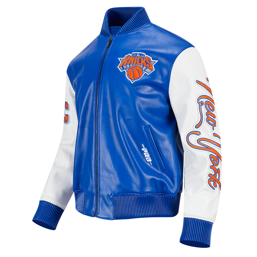 NBA NEW YORK KNICKS CITY SIGNATURE MEN'S LEATHER VARSITY JACKET (ROYAL BLUE/WHITE) - Image 6