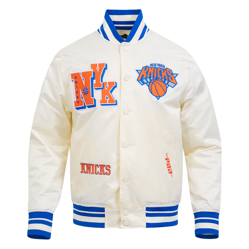 NBA NEW YORK KNICKS BEST OF MEN'S RIB SATIN JACKET (EGGSHELL/ROYAL BLUE) - Image 3