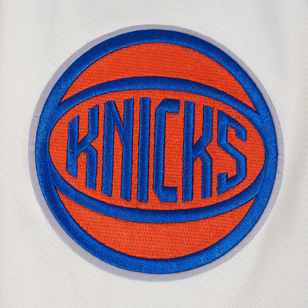 NBA NEW YORK KNICKS REBEL ATHLETICS MEN'S DENIM VARSITY JACKET (WASHED BLACK/EGGSHELL) - Image 5