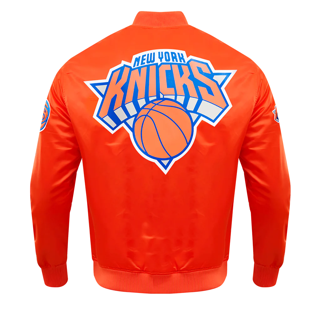 NBA NEW YORK KNICKS TEAM BIG LOGO MEN'S SATIN JACKET (ORANGE) - Image 3