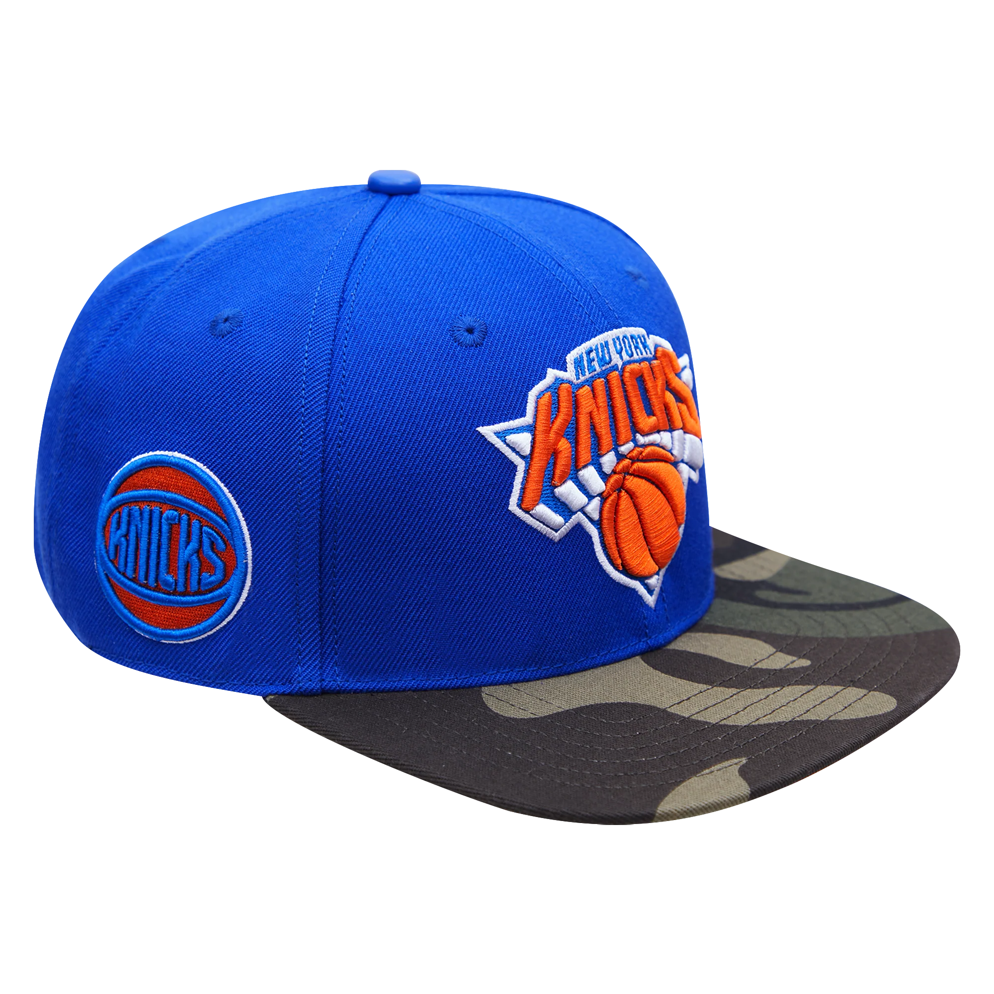 NBA NEW YORK KNICKS LOGO UNISEX SNAPBACK HAT CAMO (ROYAL BLUE/CAMO) - Image 2