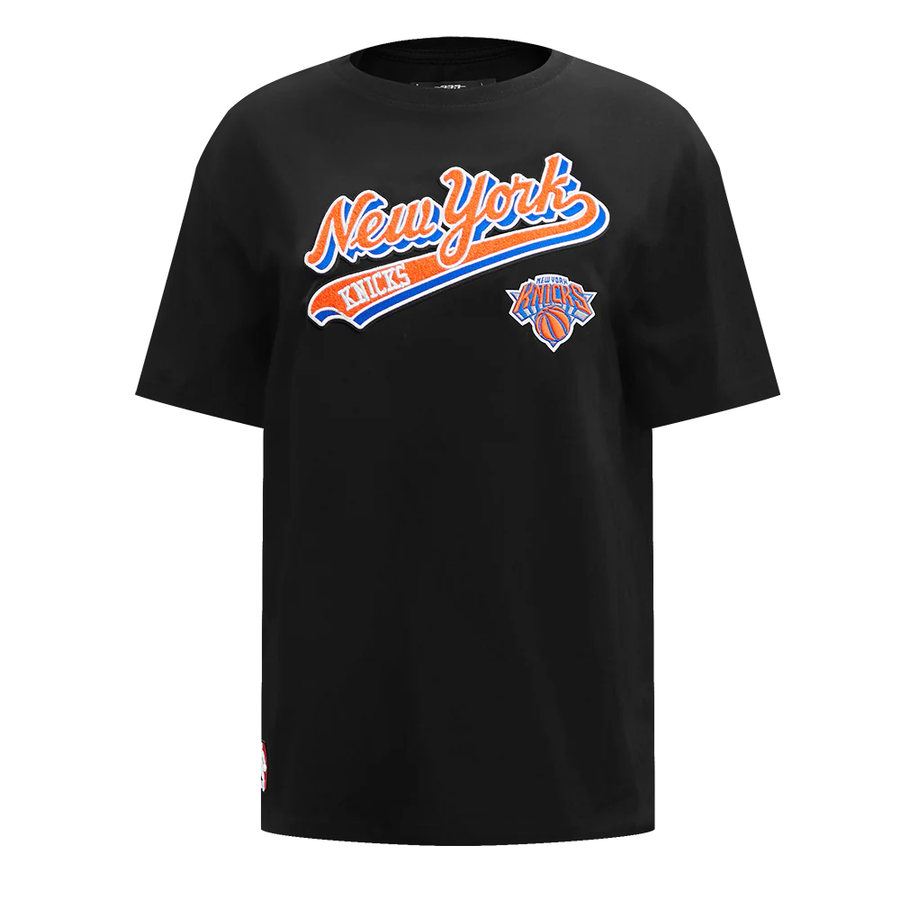 NBA NEW YORK KNICKS SCRIPT TAIL WOMEN'S BOYFRIEND TEE (BLACK)