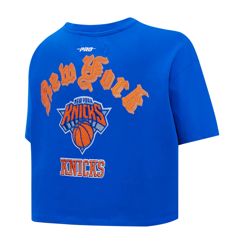 NBA NEW YORK KNICKS OLD ENGLISH WOMEN'S SJ BOXY TEE (ROYAL BLUE) - Image 4