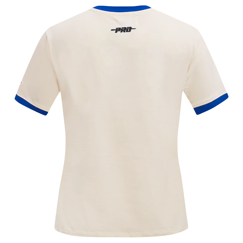NBA NEW YORK KNICKS RETRO CASCADE WOMEN'S RINGER TEE (EGGSHELL/ROYAL BLUE) - Image 3