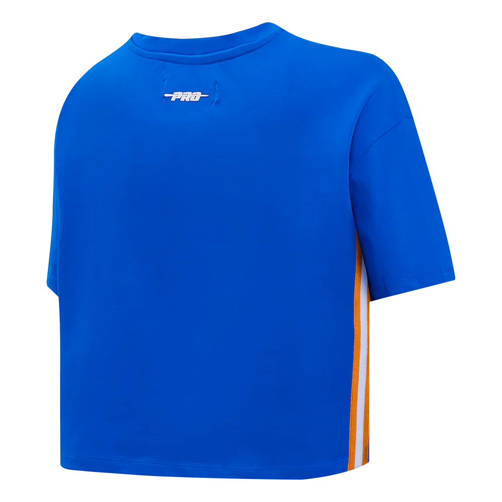 NBA NEW YORK KNICKS RETRO ELEVATION WOMEN'S SINGLE JERSEY BOXY TEE (ROYAL BLUE) - Image 4