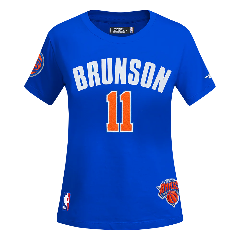 NBA NEW YORK KNICKS JALEN BRUNSON #11 CLASSIC PLAYER NAME AND NUMBER WOMEN'S SJ SLIM FIT TEE