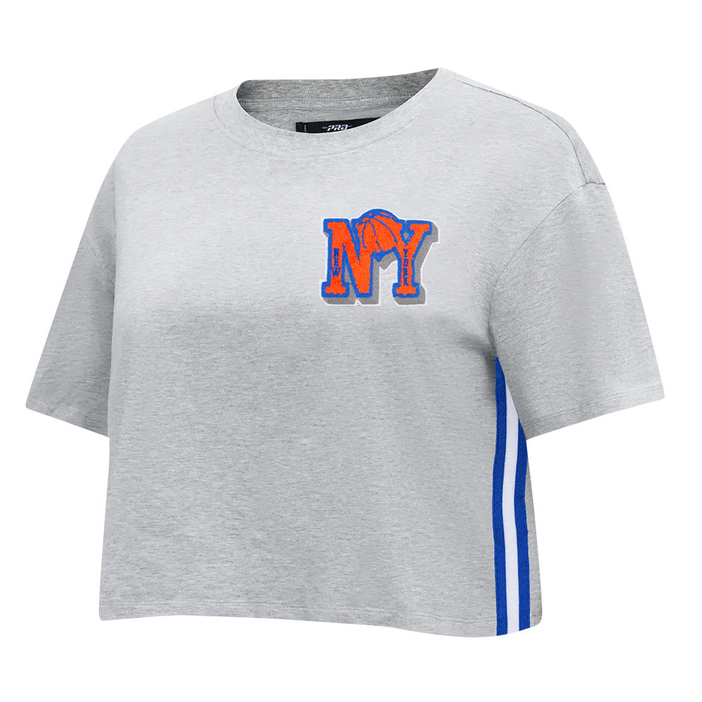 NBA NEW YORK KNICKS MASHUP WOMEN'S BOXY TEE (HEATHER GREY) - Image 4