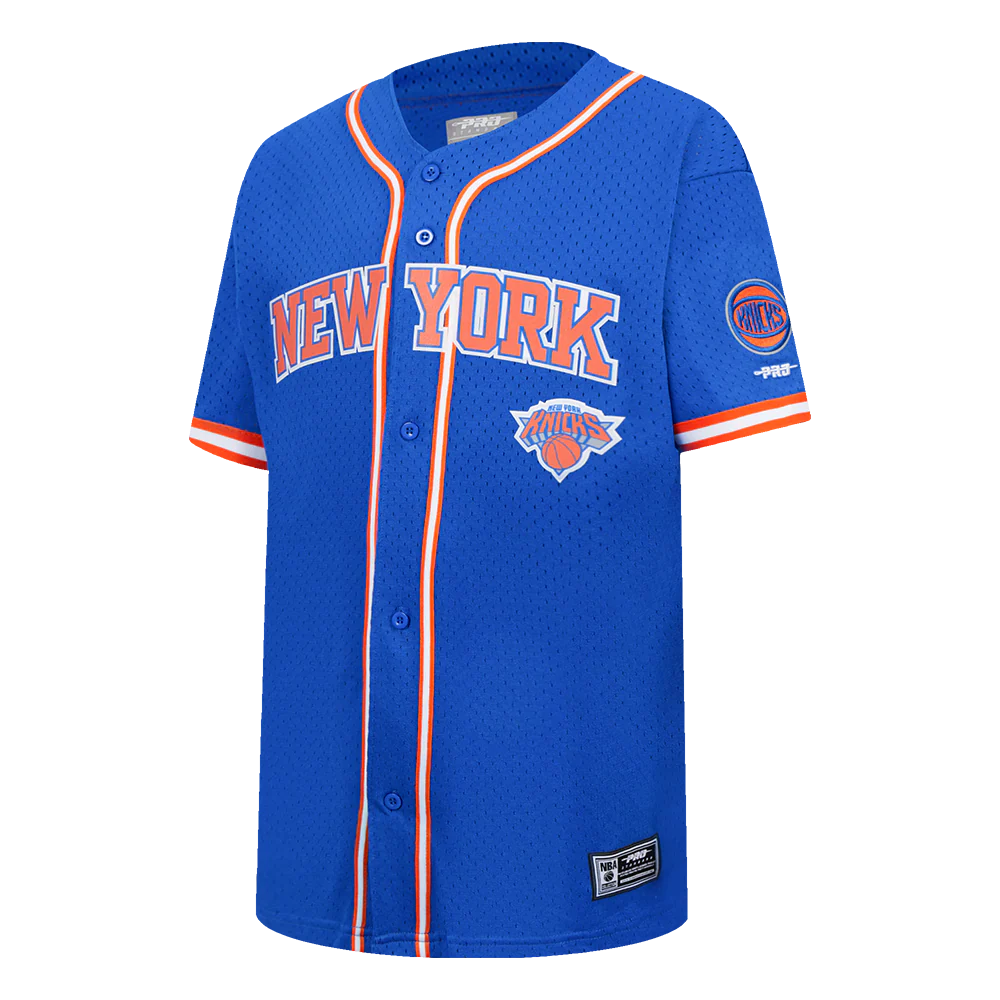 NBA NEW YORK KNICKS CLASSIC BIG BOYS MESH BUTTON DOWN SHIRT (ROYAL BLUE/ORANGE) - Image 2