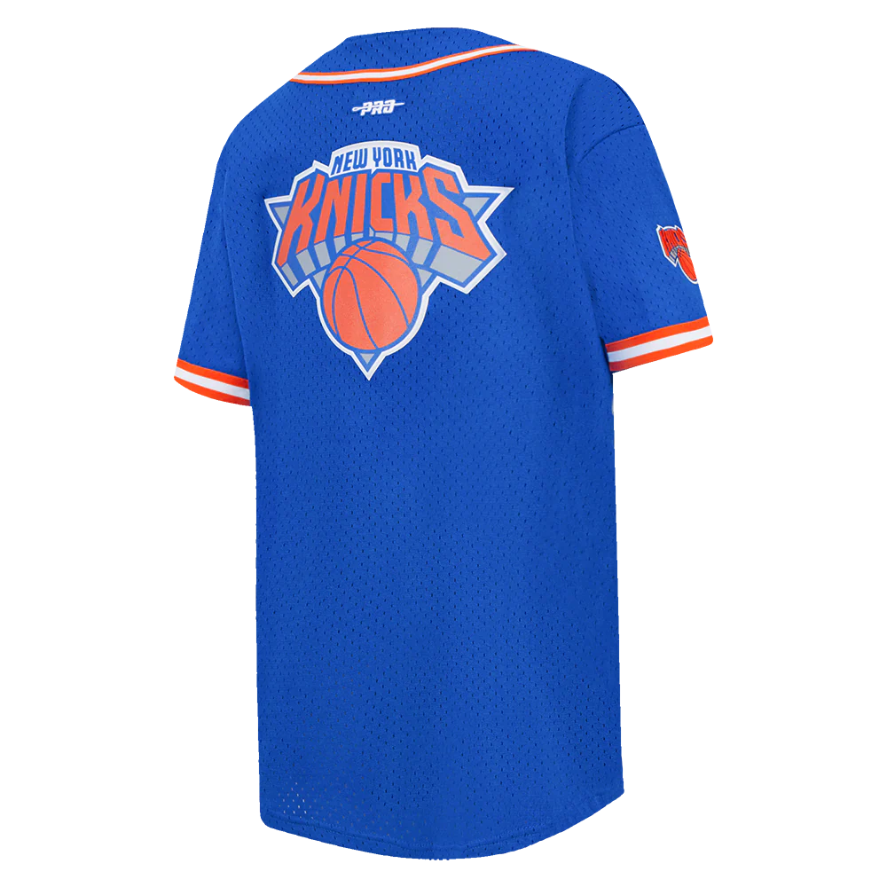 NBA NEW YORK KNICKS CLASSIC BIG BOYS MESH BUTTON DOWN SHIRT (ROYAL BLUE/ORANGE) - Image 4