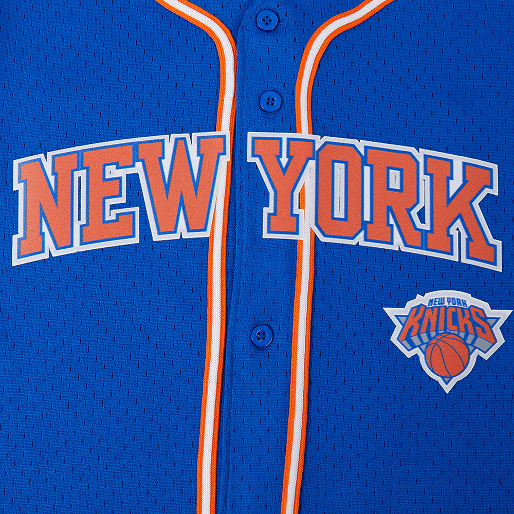 NBA NEW YORK KNICKS CLASSIC BIG BOYS MESH BUTTON DOWN SHIRT (ROYAL BLUE/ORANGE) - Image 5