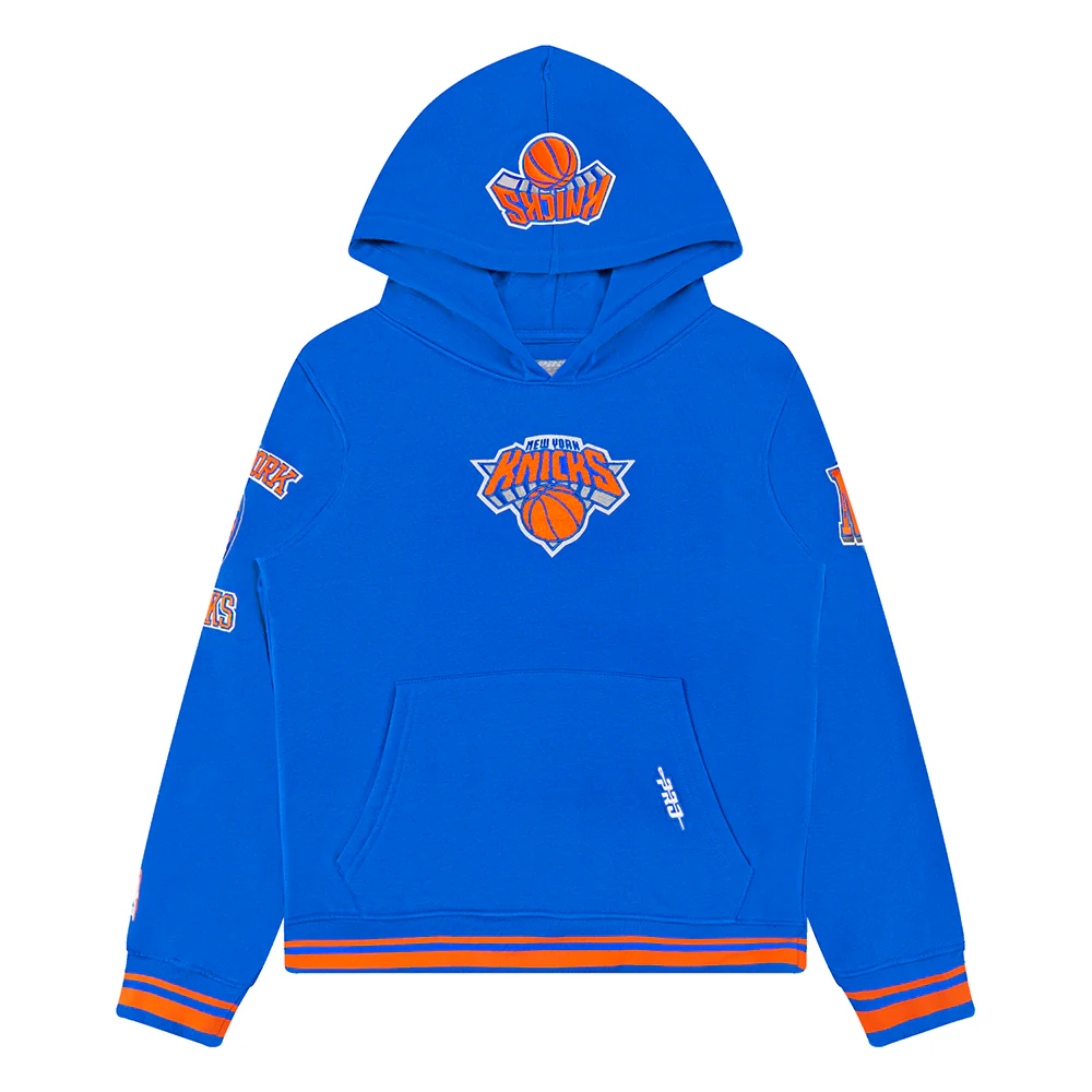 NBA NEW YORK KNICKS RETRO CLASSIC BIG BOYS RIB FLEECE PULLOVER HOODIE (ROYAL/ORANGE/ROYAL)