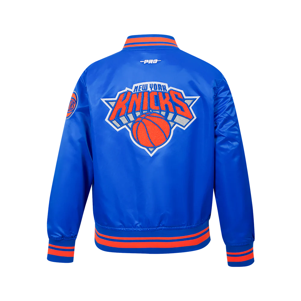 NBA NEW YORK KNICKS RETRO CLASSIC BIG BOYS RIB SATIN JACKET (ROYAL/ORANGE/ROYAL) - Image 3