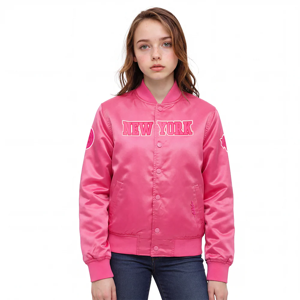 NBA NEW YORK KNICKS TRIPLE PINK BIG GIRLS SATIN JACKET (BEETROOT PURPLE)