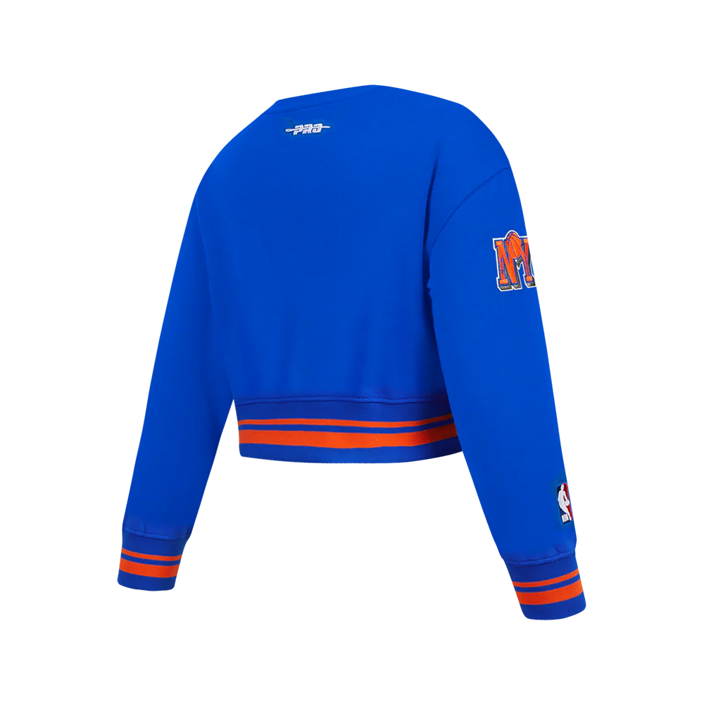 NBA NEW YORK KNICKS RETRO CLASSIC BIG GIRLS RIB FLEECE CREWNECK (ROYAL/ORANGE/ROYAL) - Image 4
