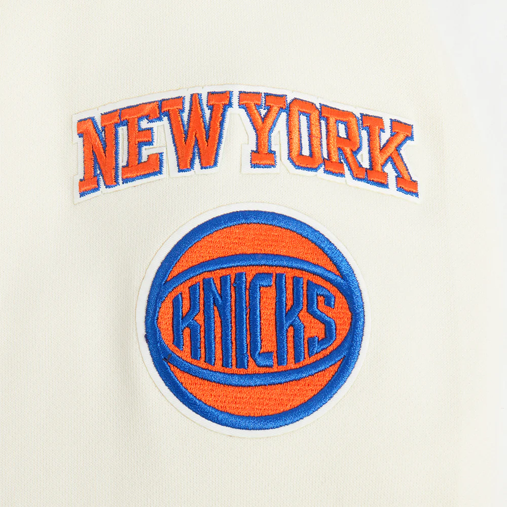 NBA NEW YORK KNICKS RETRO CLASSIC WOMEN'S RIB CROPPED PULLOVER HOODIE (EGGSHELL/ROYAL BLUE) - Image 5