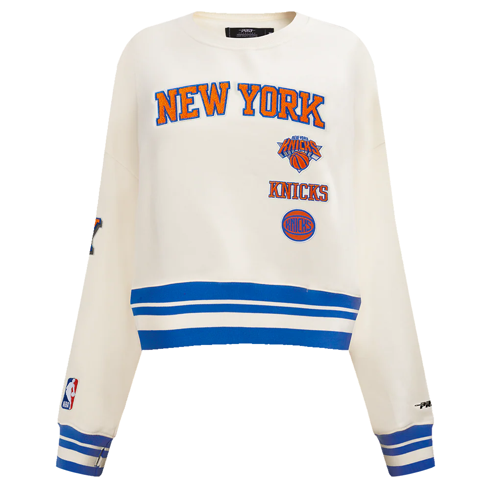NBA NEW YORK KNICKS RETRO CLASSIC WOMEN'S RIB CREWNECK (EGGSHELL/ROYAL BLUE)