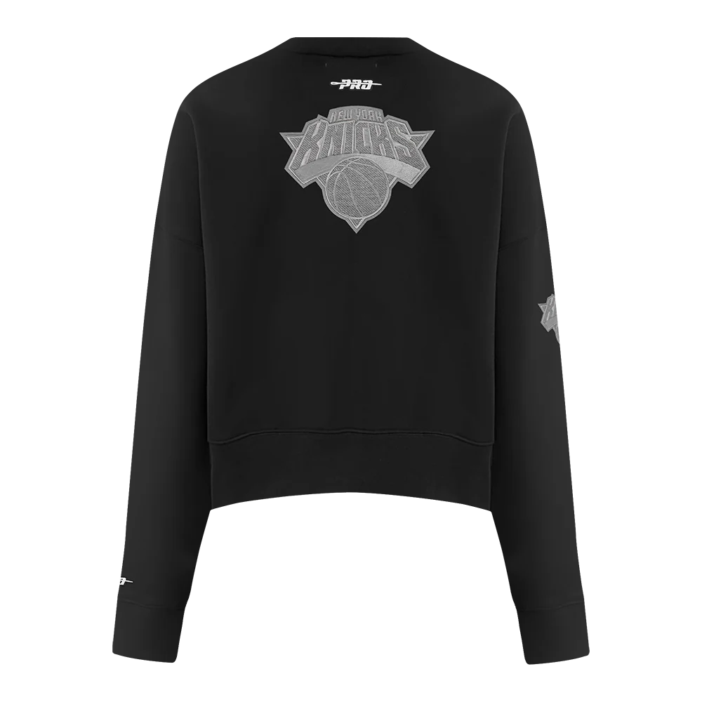 NBA NEW YORK KNICKS REVERSE FRENCH TERRY WOMEN'S FLEECE CREWNECK (BLACK) - Image 3