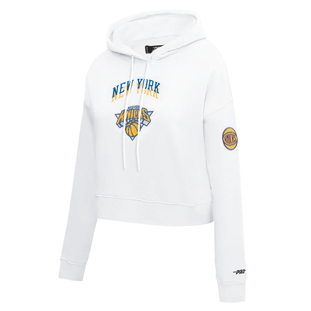 NBA NEW YORK KNICKS CITY EDITION 24-25 WOMEN'S FLEECE CROPPED PULLOVER HOODIE (WHITE) - Image 2