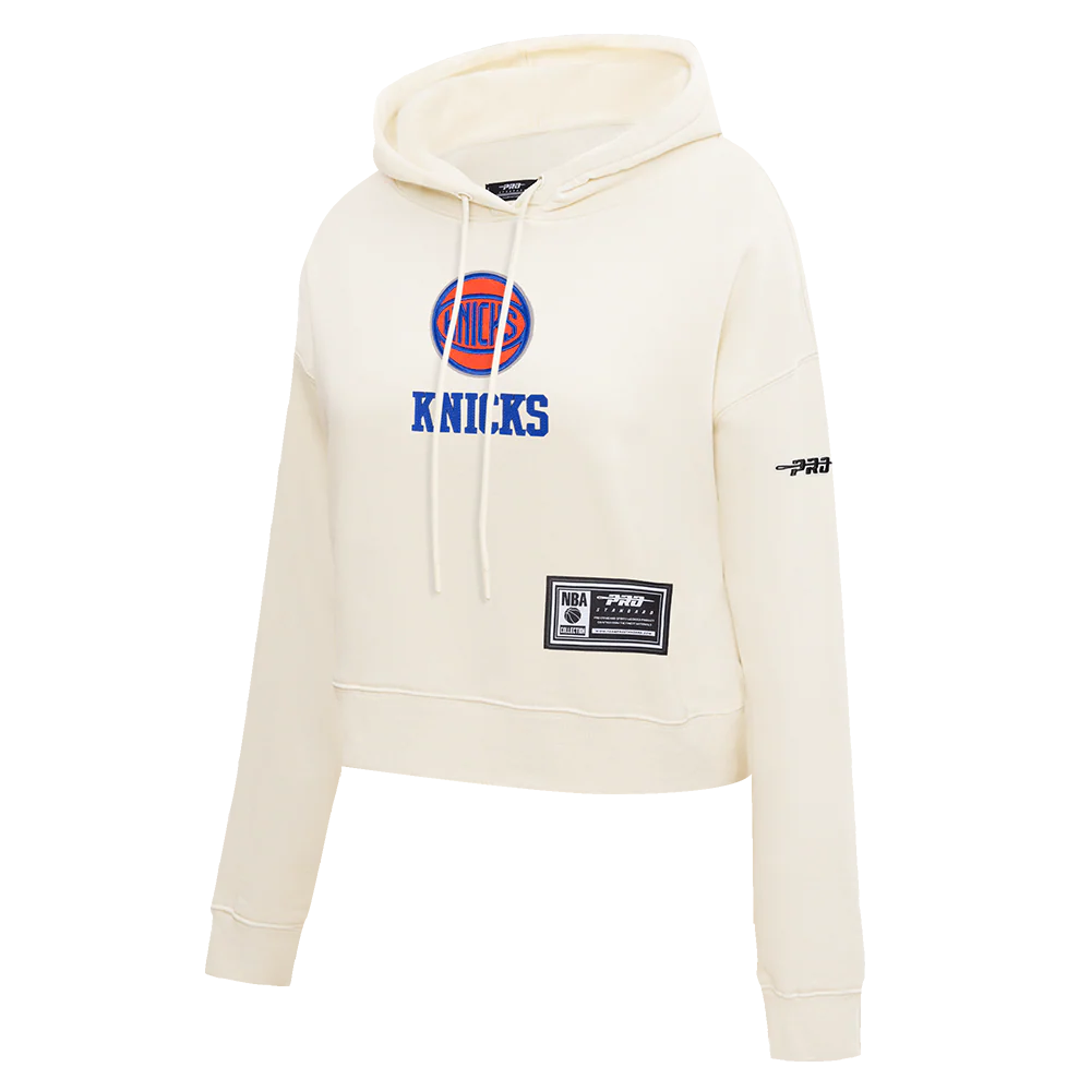 NBA NEW YORK KNICKS MODERN ORIGINALS WOMEN'S FLC CROPPED PO HOODIE (EGGSHELL) - Image 3