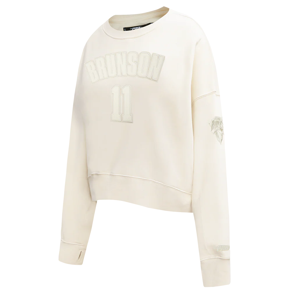 NBA NEW YORK KNICKS JALEN BRUNSON #11 NEUTRAL WOMEN'S FLC CREWNECK (EGGSHELL) - Image 4