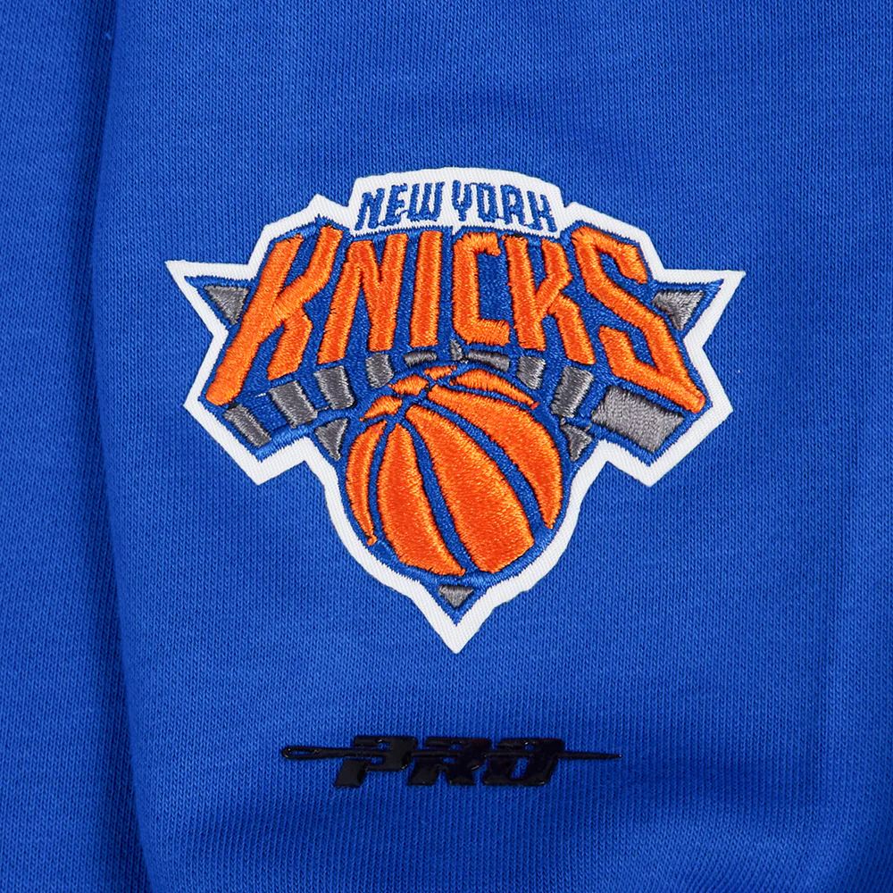 NBA NEW YORK KNICKS MASHUP WOMEN'S RIB CROPPED PULLOVER HOODIE (ROYAL/ORANGE/ROYAL) - Image 6