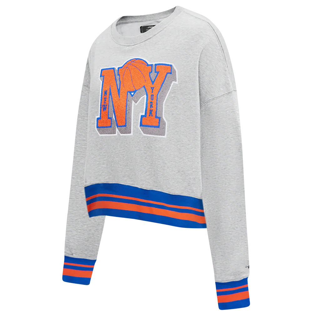NBA NEW YORK KNICKS MASHUP WOMEN'S RIB CREWNECK (HEATHER GREY/ROYAL/ORANGE) - Image 2