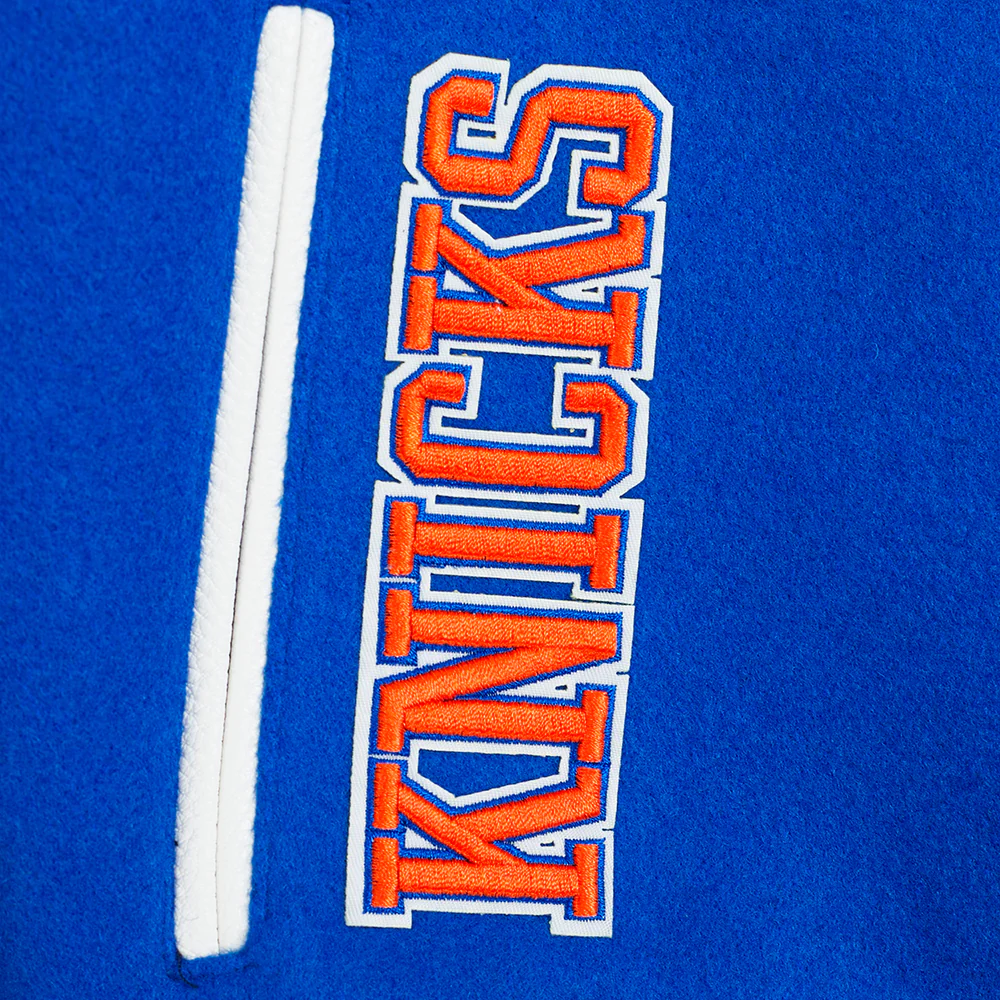 NBA NEW YORK KNICKS RETRO CLASSIC WOMEN'S RIB WOOL VARSITY JACKET (ROYAL/ORANGE/ROYAL) - Image 6