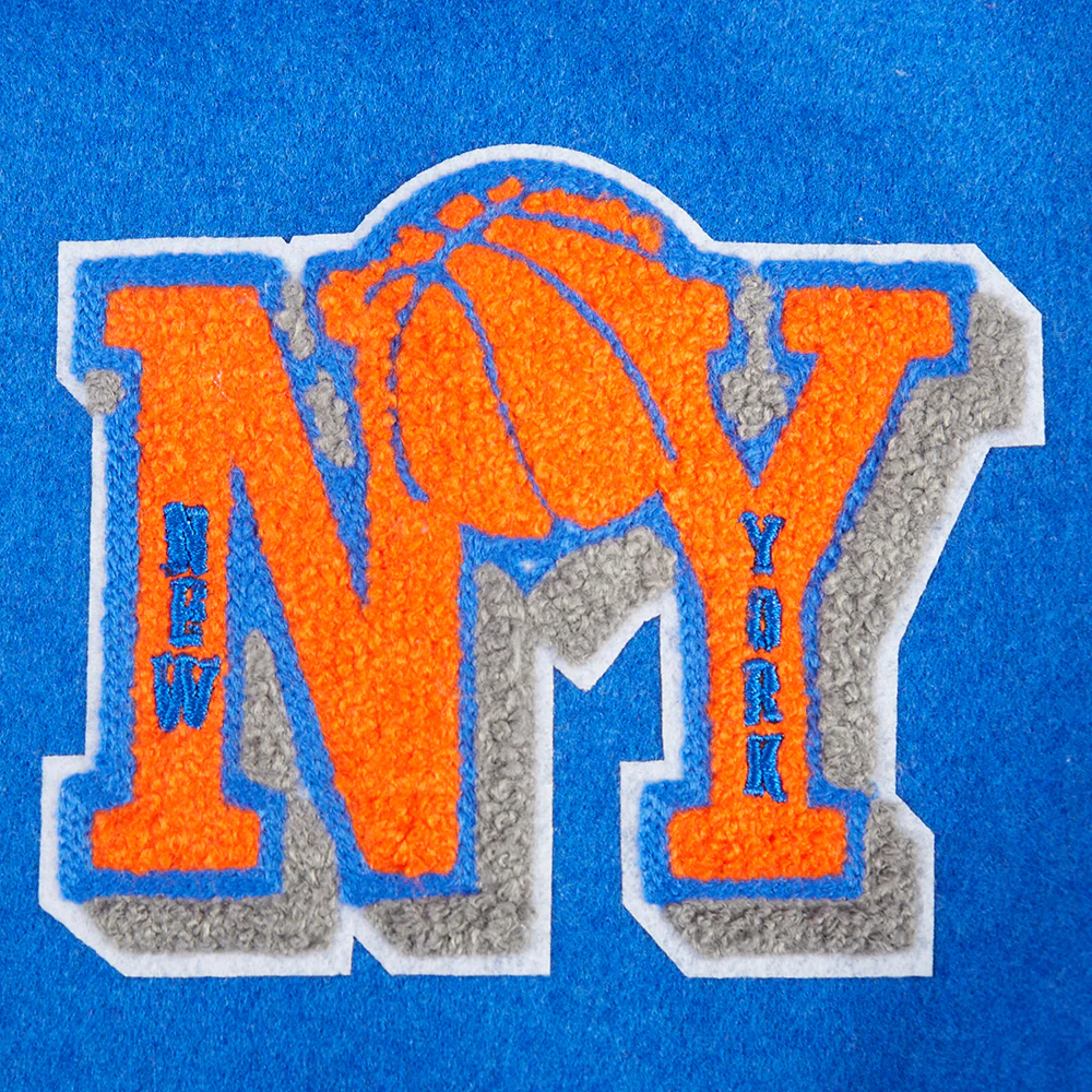 NBA NEW YORK KNICKS MASHUP WOMEN'S RIB WOOL VARSITY JACKET (ROYAL/ORANGE/ROYAL) - Image 6