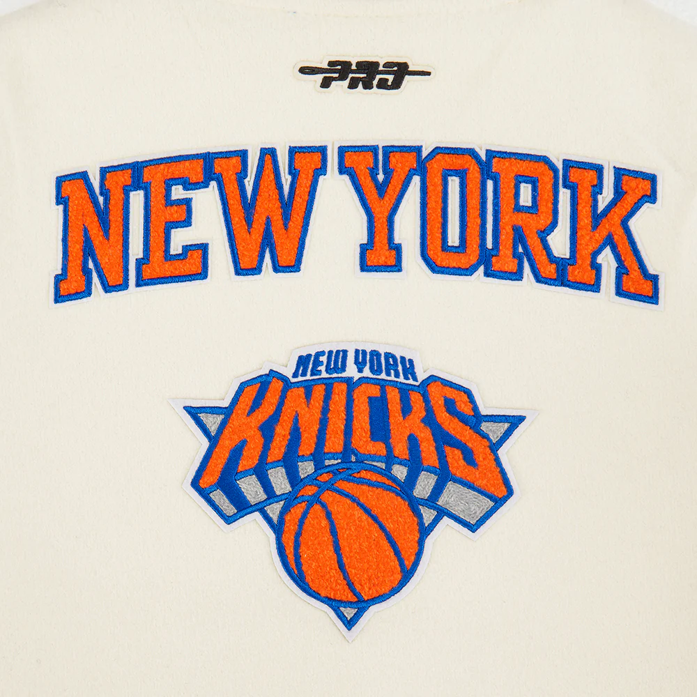 NBA NEW YORK KNICKS RETRO CLASSIC LITTLE BOYS RIB WOOL VARSITY JACKET (EGGSHELL/ROYAL BLUE) - Image 5